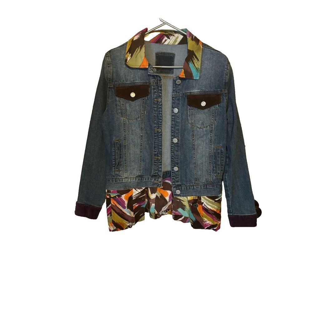 Boho Cropped Denim Jacket Western Southwestern Print Statement Jacket Preppy